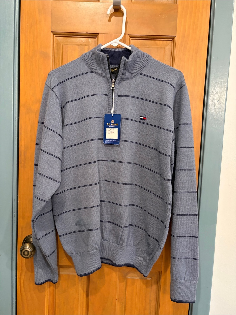Tommy Hilfiger Men's Light Blue Quarter-Zip Knit Sweater